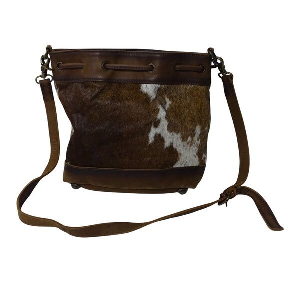 STS Ranch Leather Cowhide Calf Hair Crossbody Bag Purse Brown Rustic Cowgirl - Picture 3 of 13